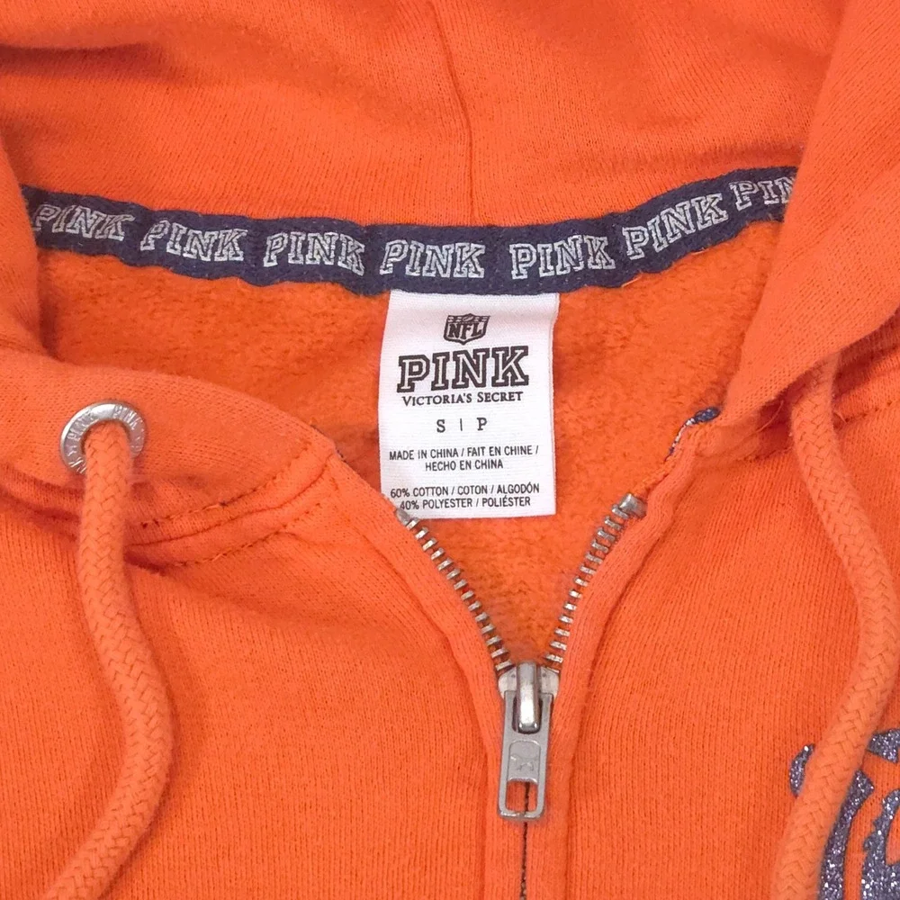 Victoria's Secret PINK Chicago Bears Hoodie S Bling Full Zip Orange Y2K NFL Cozy - Picture 5 of 16